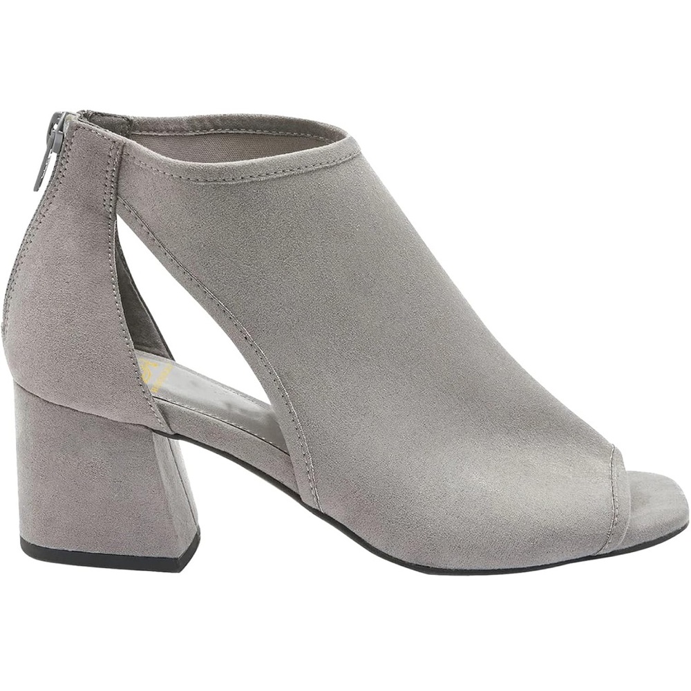 Chunky Heel Booties Suede Open Toe Side Cut-Out Ankle Back Zipper 2” Heel